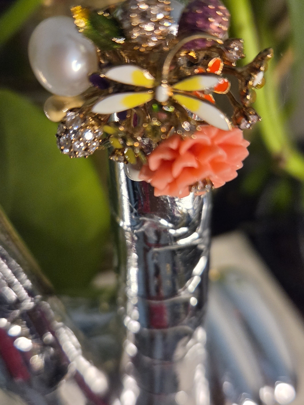 925 Sterling Silver Gold-Vermeil "Garden Glam" Dragonfly & Carved Blossom Set 🌸